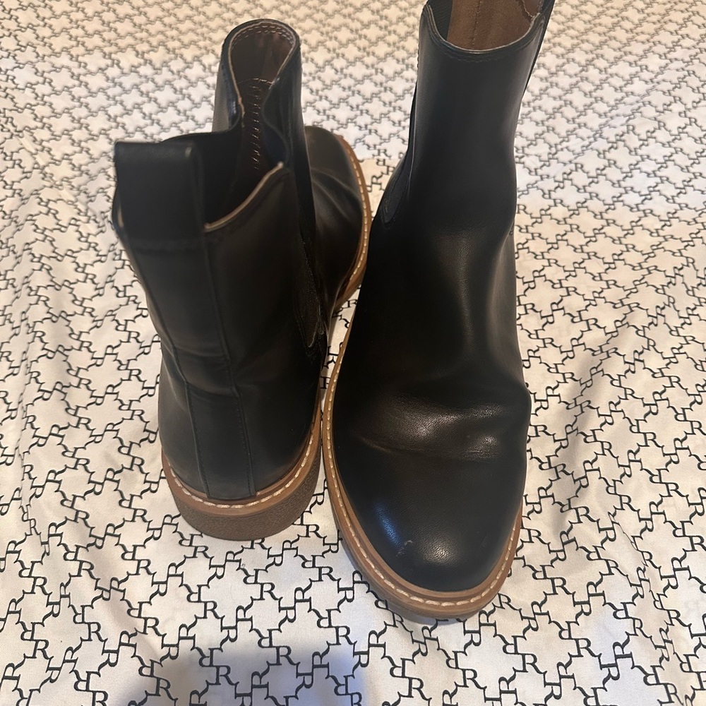 Black Leather Ankle Boots with Brown Sole